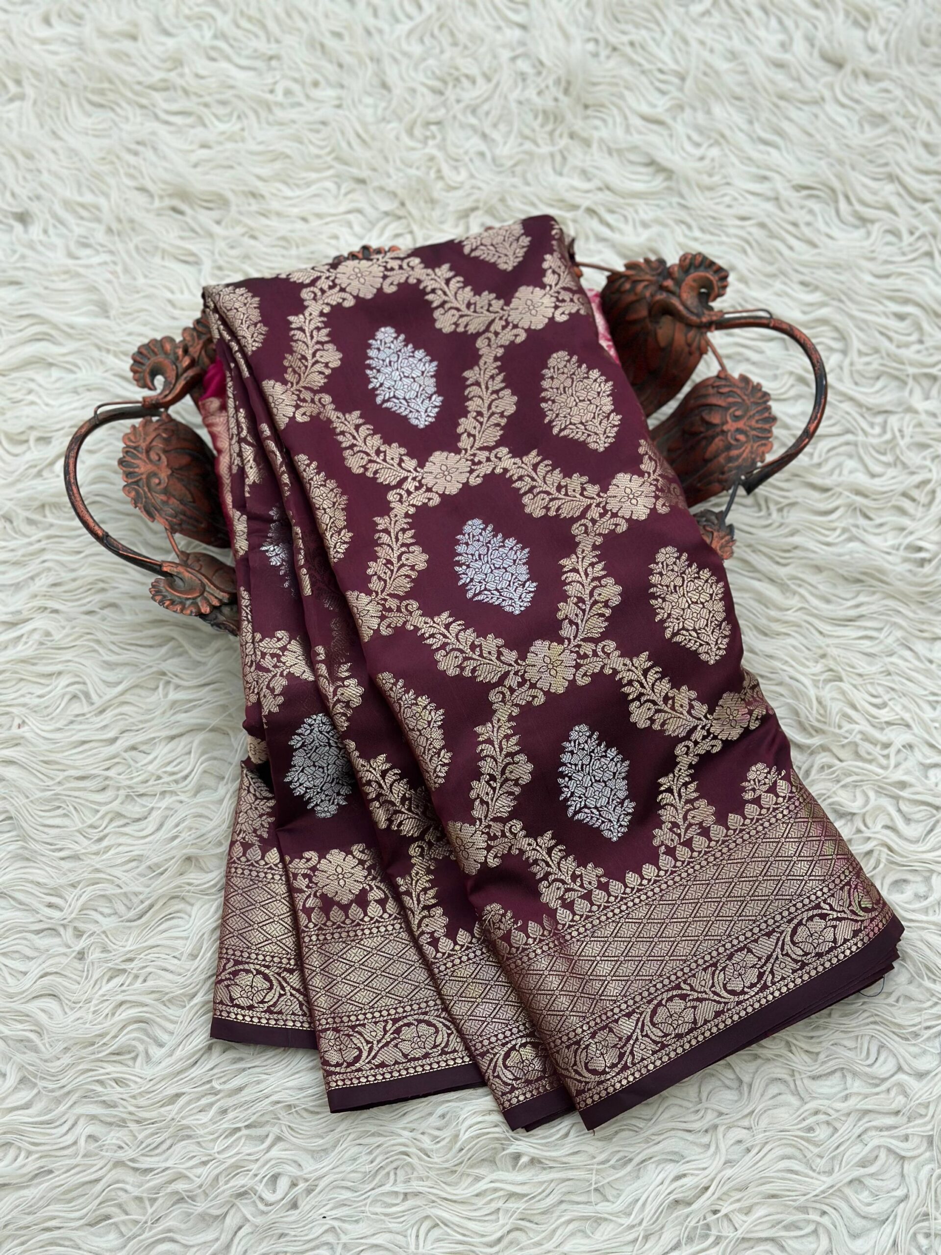 Exquisite Banarasi Kataan Silk Saree with Rich Zari Weaving and Traditional Handloom Finish | Premium Indian Ethnic Wedding Wear