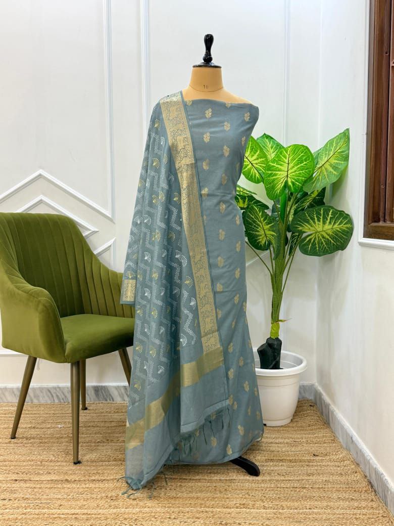 Banarasi Unstitched Salwar Kameez: Majestic Zari Weaving